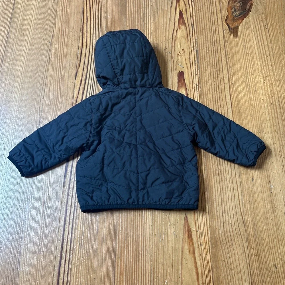 Columbia Puffer Jacket Kids Black Reversible Plaid Hooded Full Zip SIZE 6-12m